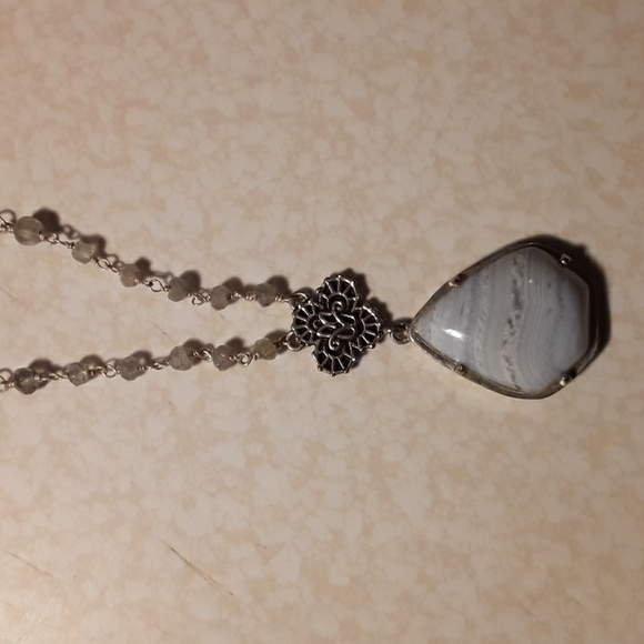 Genuine Barse Sterling Silver Blue Lace Agate Necklace 18" - Picture 2 of 5